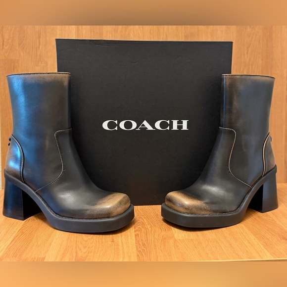 Coach Shoes - Coach Sculpt C Leather Platform Ankle Bootie Brown Block Heel-Size 5.5 (NWT)